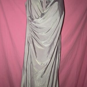 Draped Satin Evening Gown in Light Silver